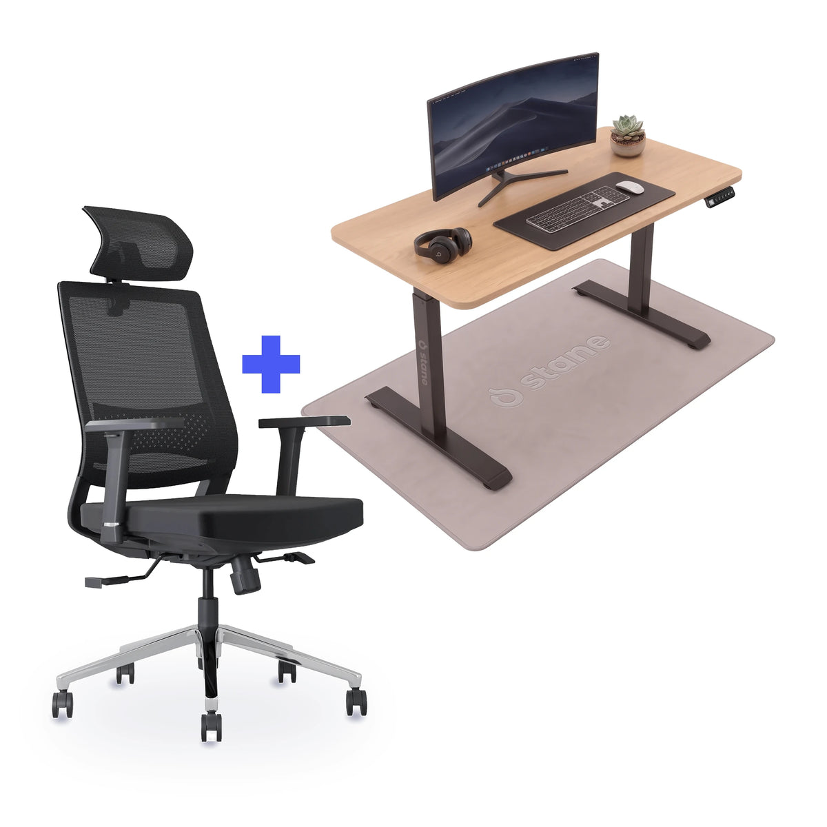 Stane Classic Plus met zit-sta bureau 120 x 60 cm, eiken blad en zwart frame