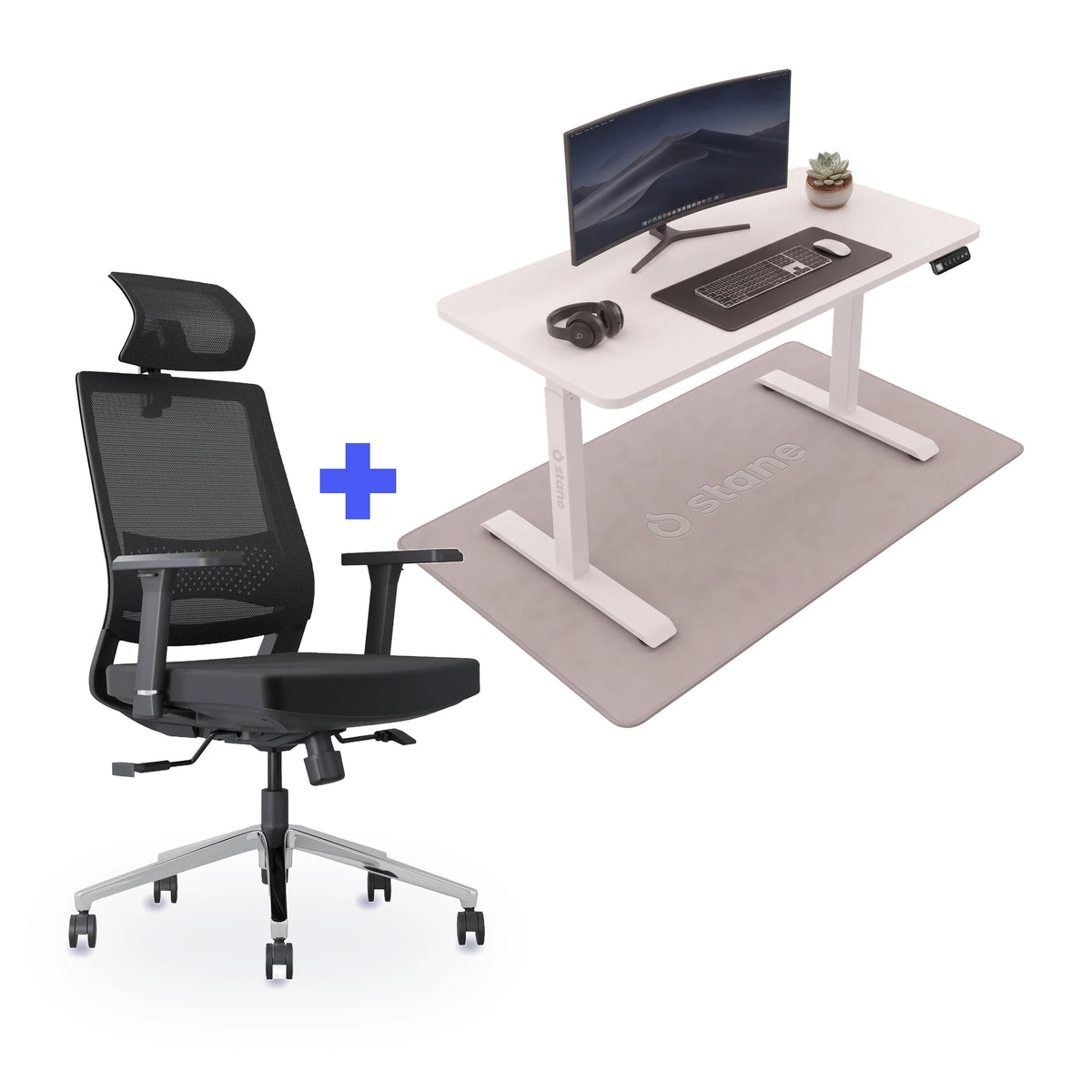 Stane Classic Plus met zit-sta bureau 120 x 60 cm, wit blad en wit frame