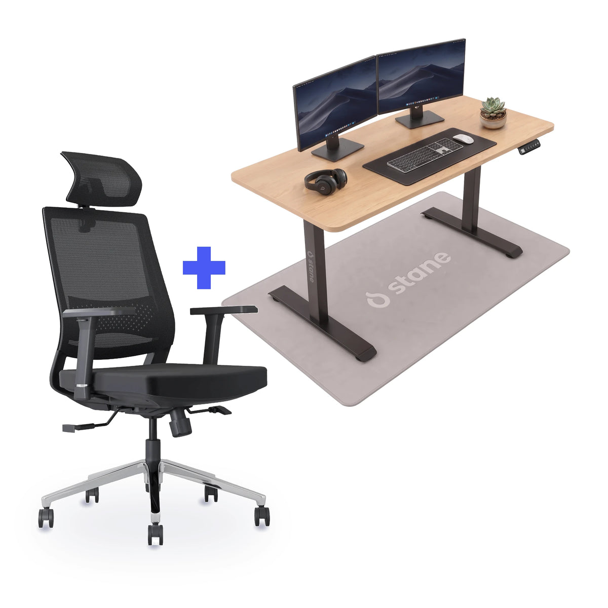 Stane Classic Plus met zit-sta bureau 140 x 60 cm, eiken blad en zwart frame