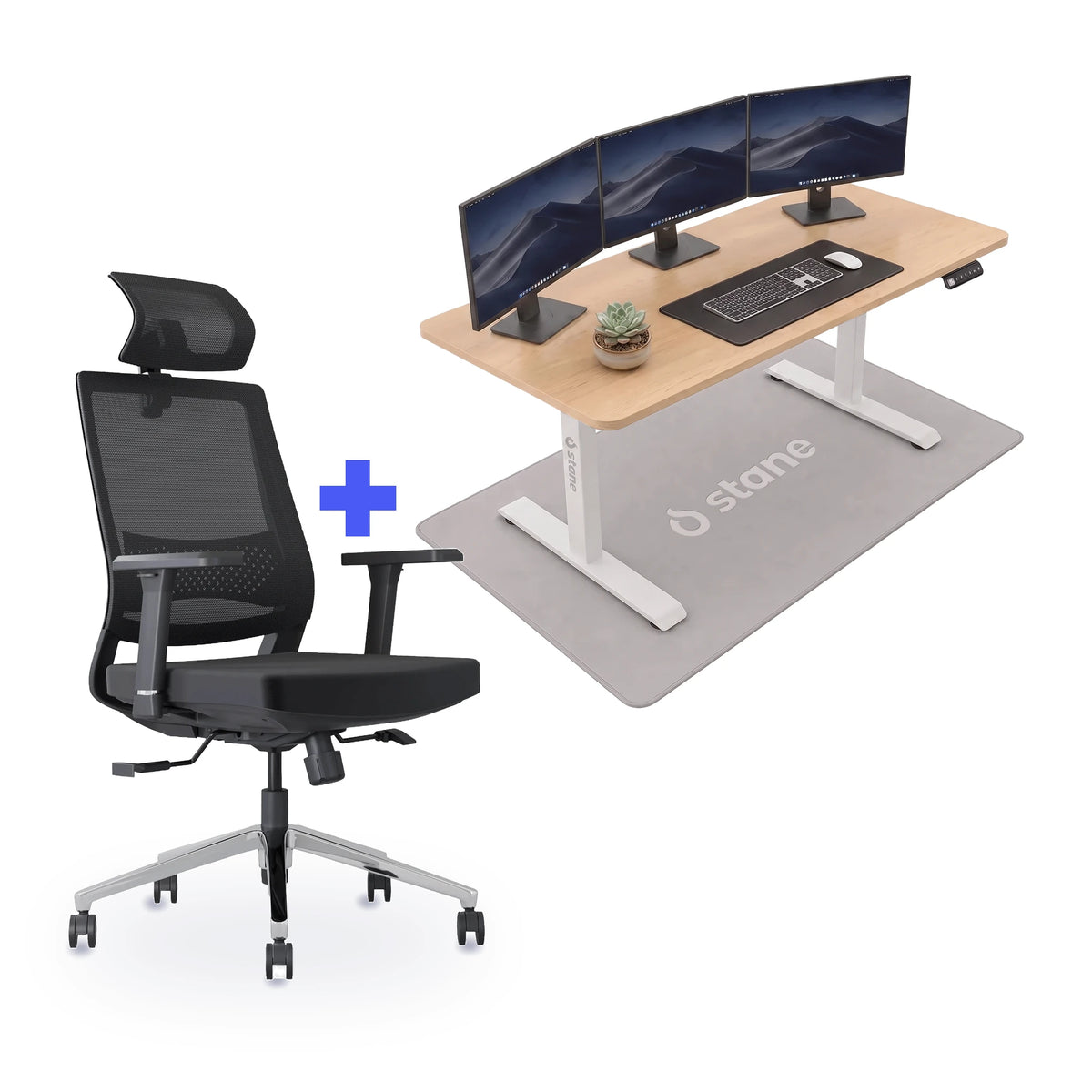 Stane Classic Plus met zit-sta bureau 140 x 80 cm, eiken blad en wit frame
