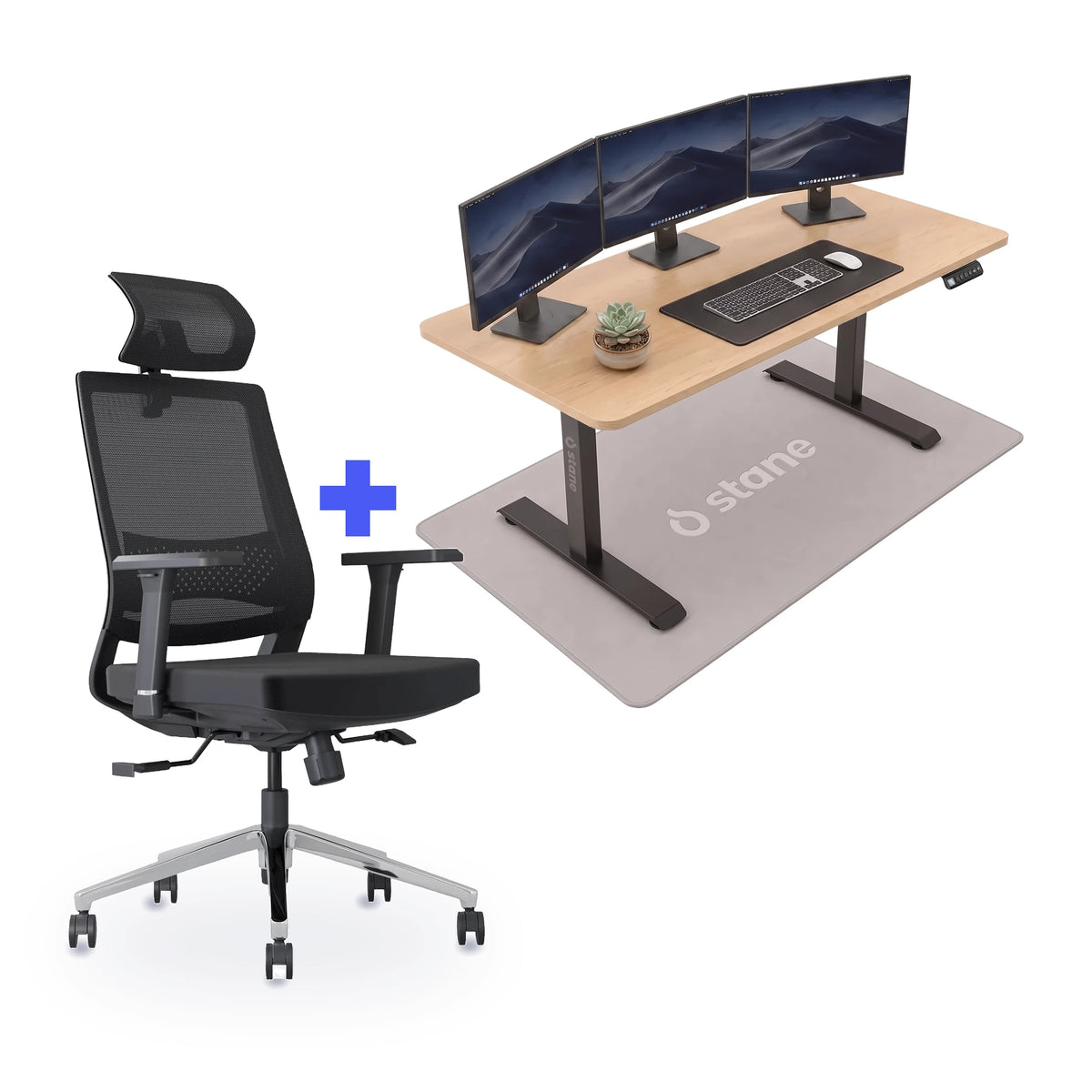 Stane Classic Plus met zit-sta bureau 140 x 80 cm, eiken blad en zwart frame