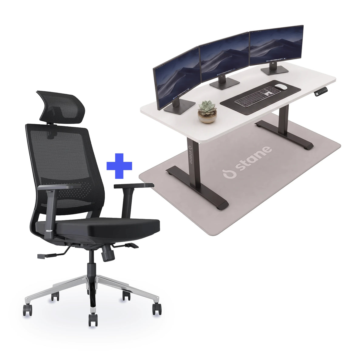 Stane Classic Plus met zit-sta bureau 140 x 80 cm, wit blad en zwart frame