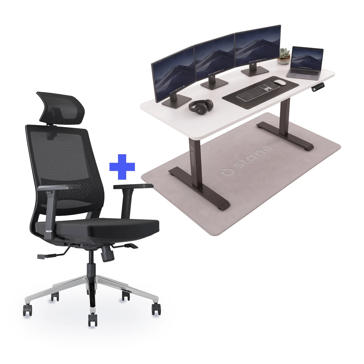 Stane Classic Plus met zit-sta bureau 160 x 80 cm, wit blad en zwart frame