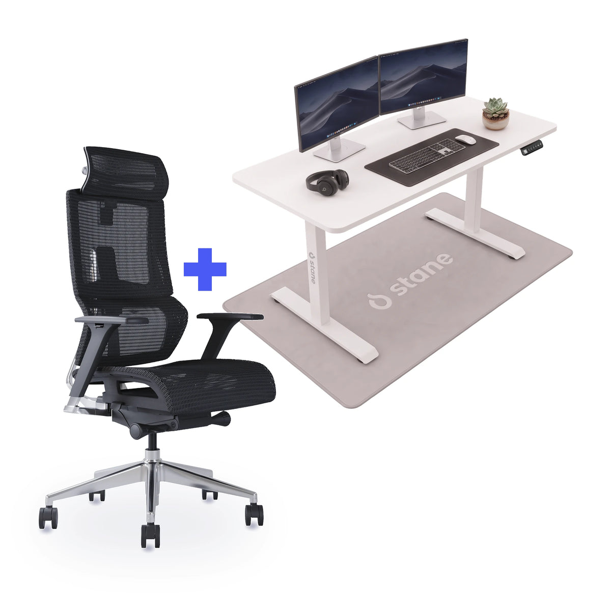 Stane Elite mesh met zit-sta bureau 140 x 60 cm, wit blad en wit frame