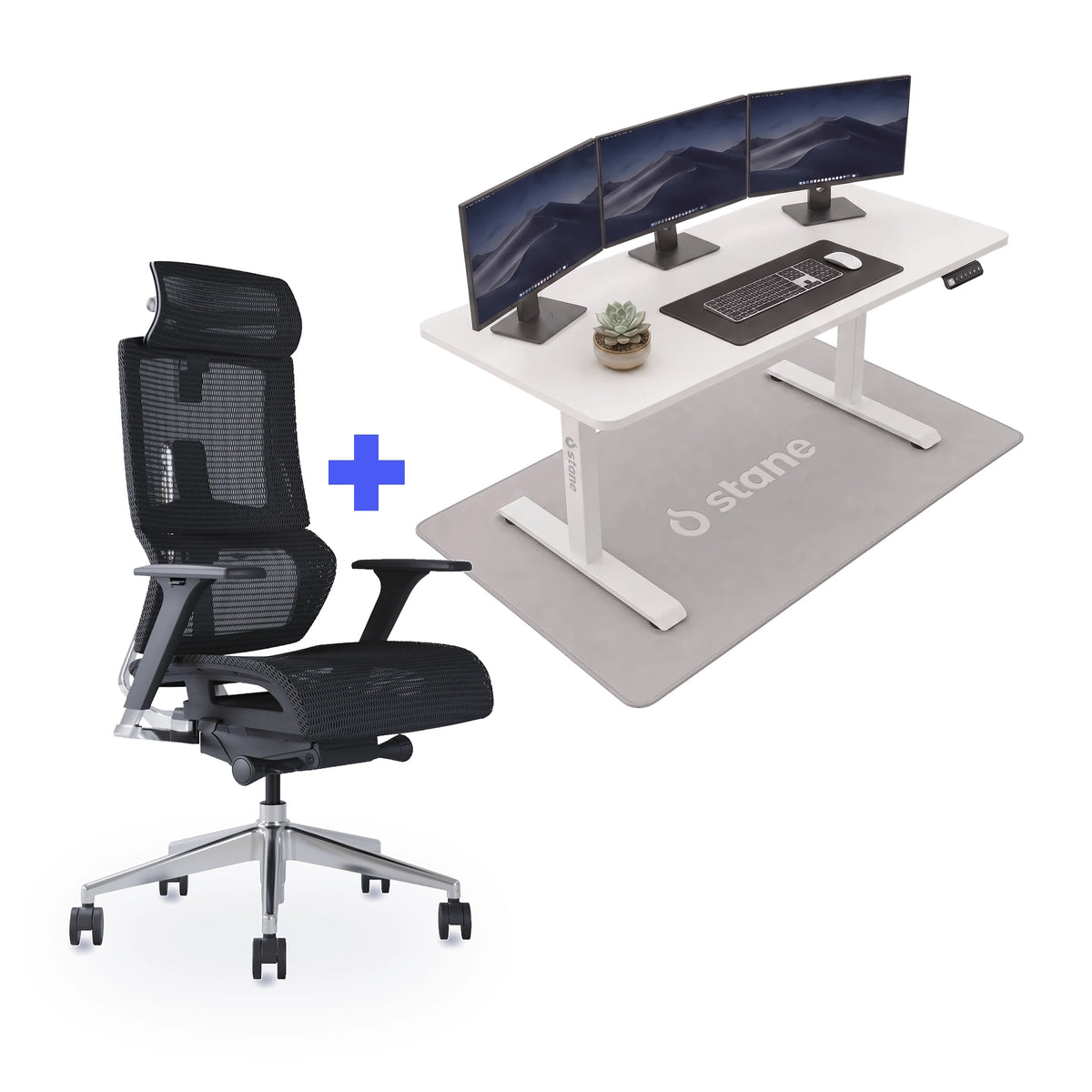 Stane Elite mesh met zit-sta bureau 140 x 80 cm, wit blad en wit frame