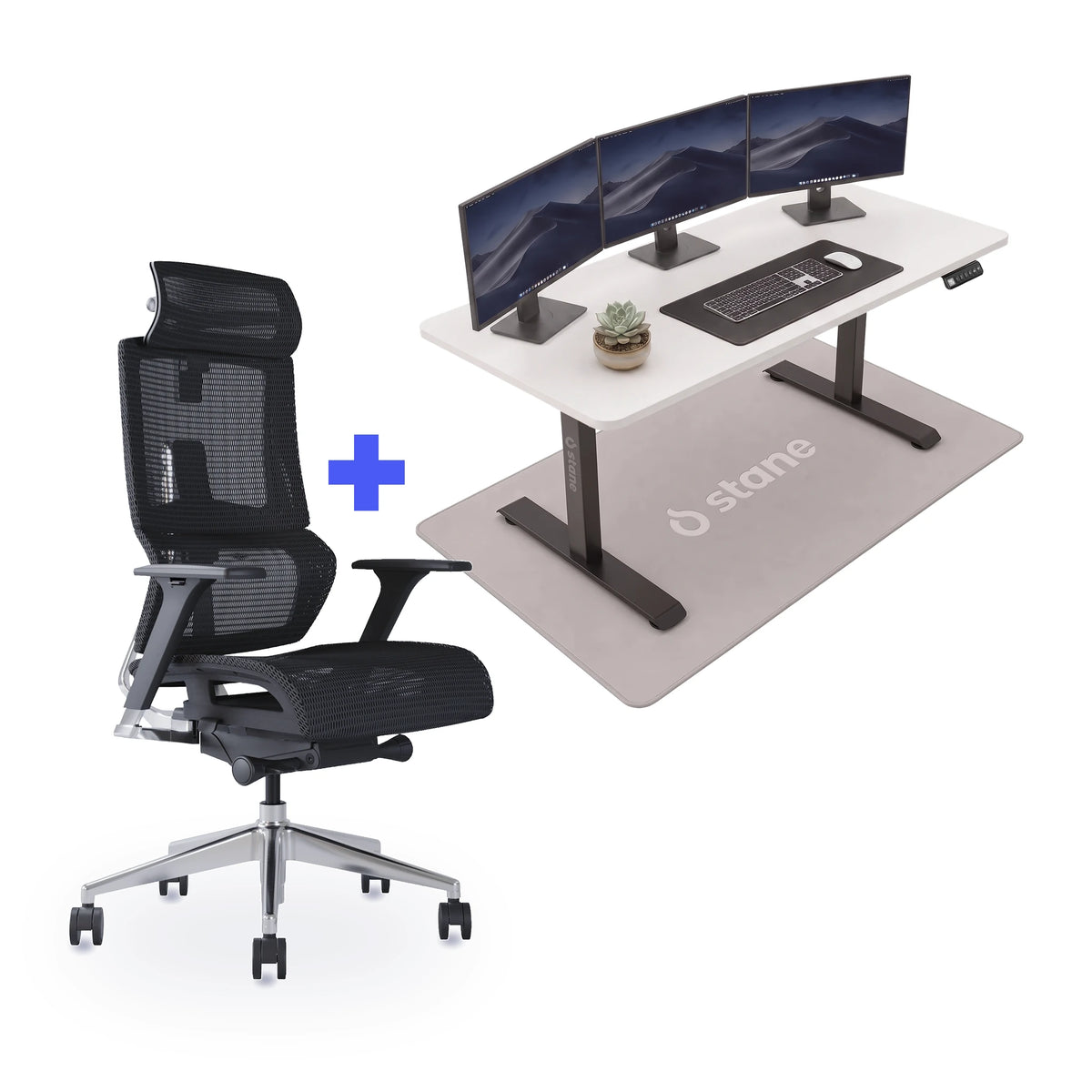 Stane Elite mesh met zit-sta bureau 140 x 80 cm, wit blad en zwart frame