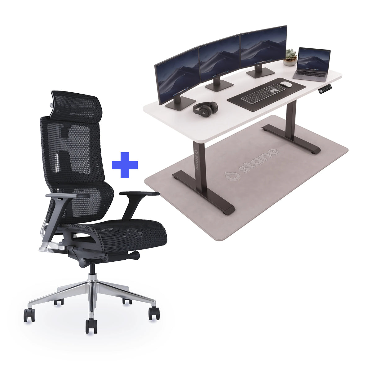 Stane Elite mesh met zit-sta bureau 160 x 80 cm, wit blad en zwart frame