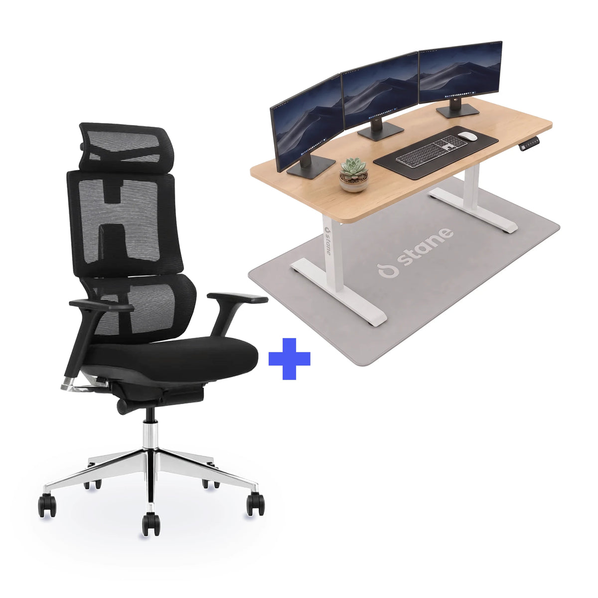 Stane Elite schuim met zit-sta bureau 140 x 80 cm, eiken blad en wit frame