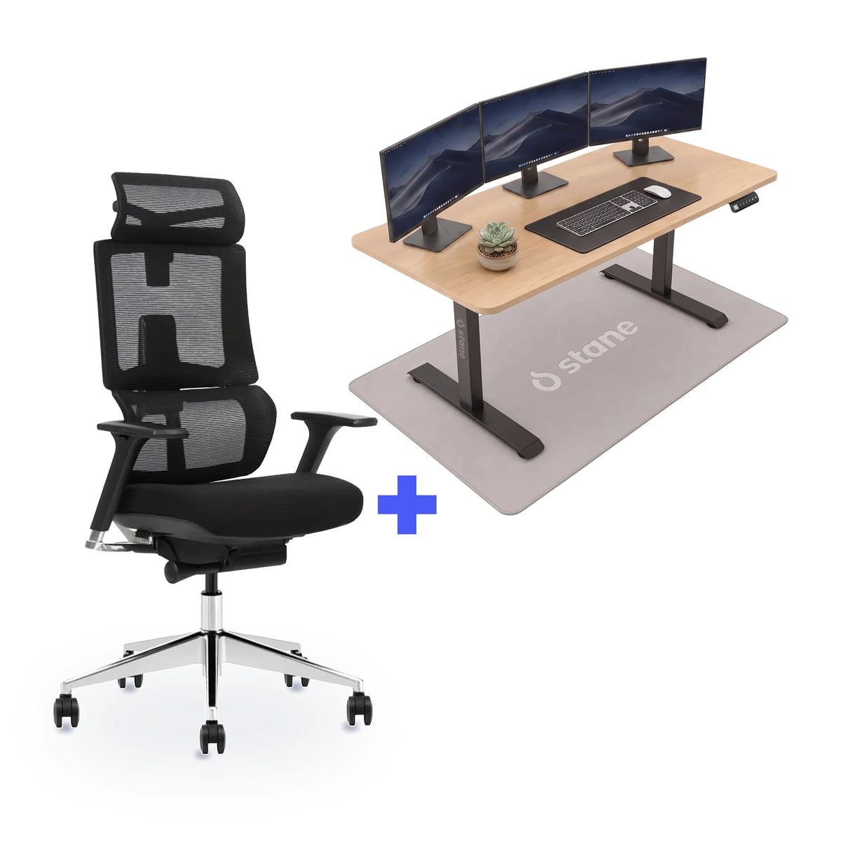 Stane Elite schuim met zit-sta bureau 140 x 80 cm, eiken blad en zwart frame