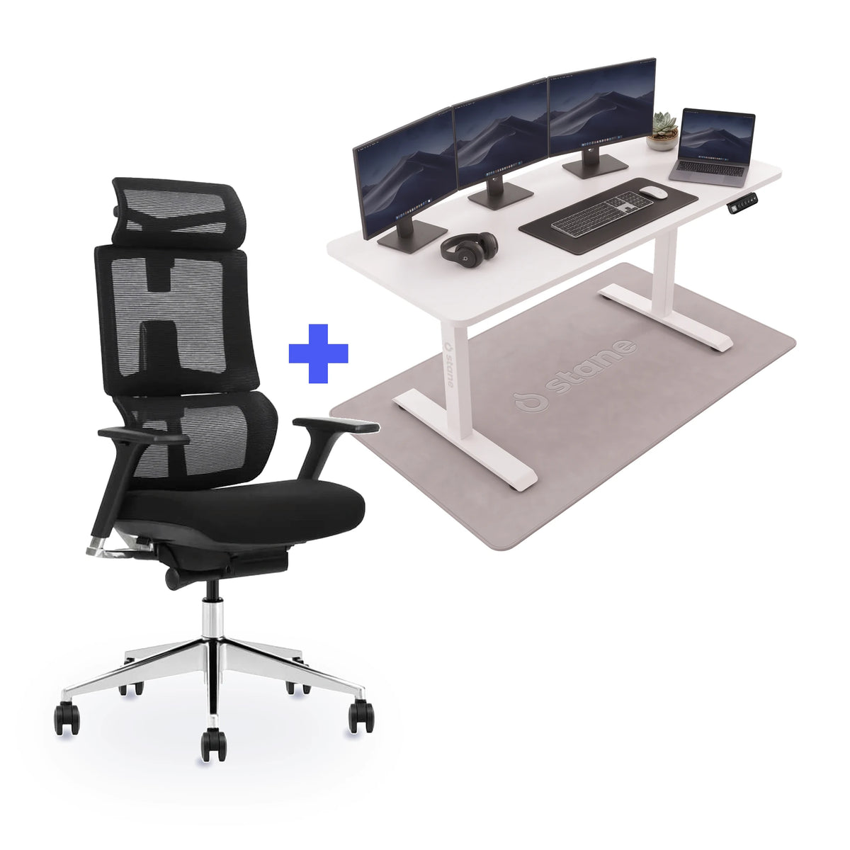 Stane Elite schuim met zit-sta bureau 160 x 80 cm, wit blad en wit frame