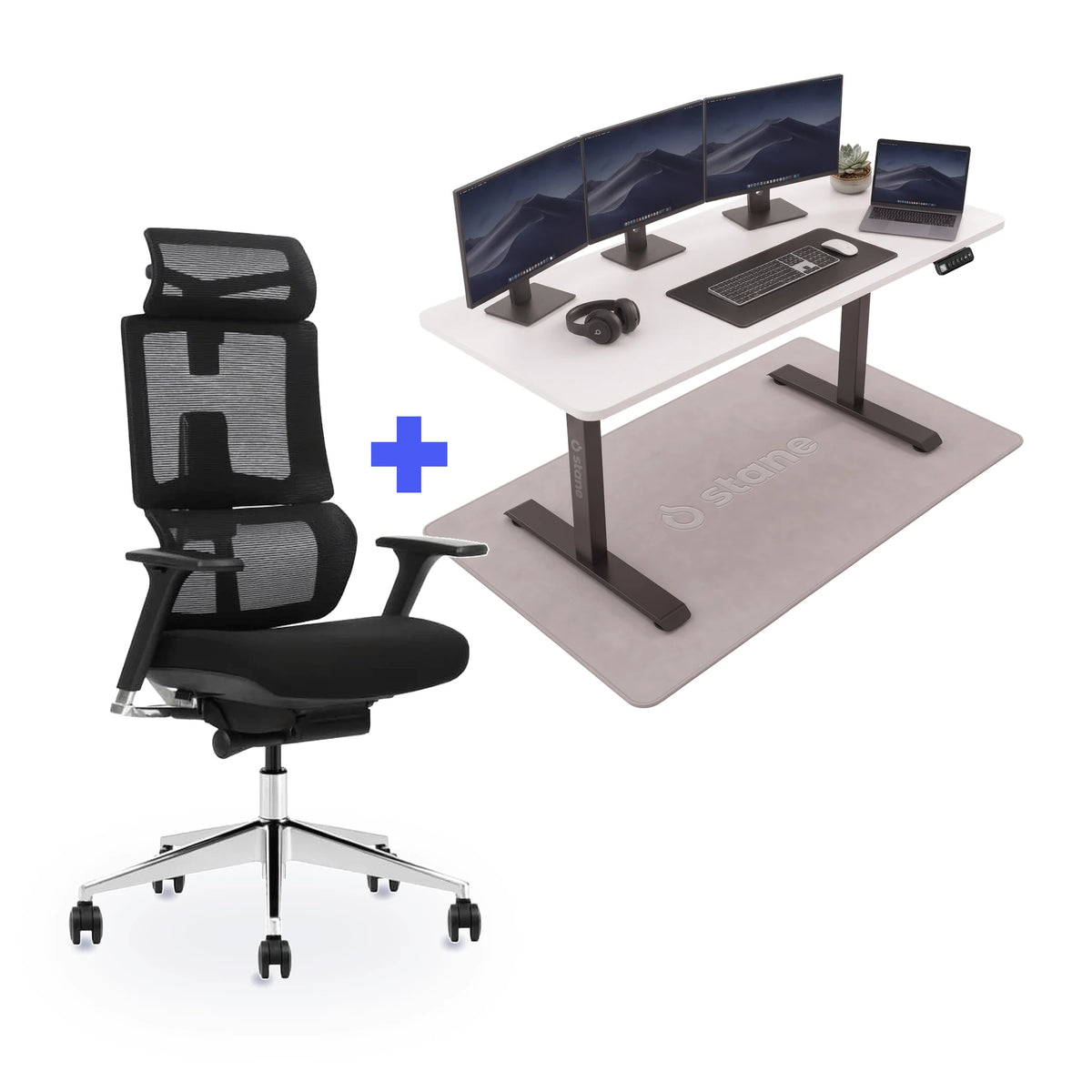 Stane Elite schuim met zit-sta bureau 160 x 80 cm, wit blad en zwart frame