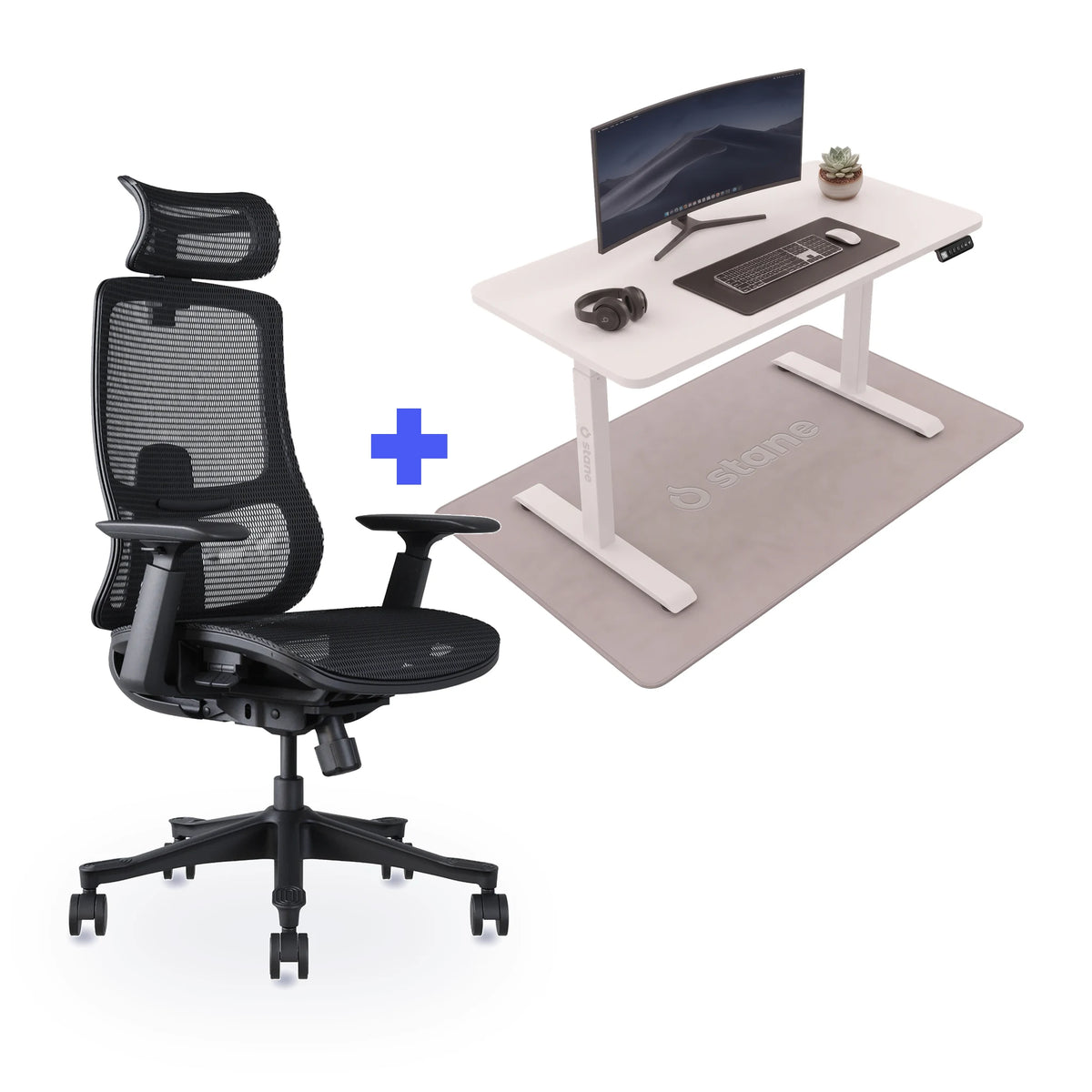 Stane Premium mesh met zit-sta bureau 120 x 60 cm, wit blad en wit frame