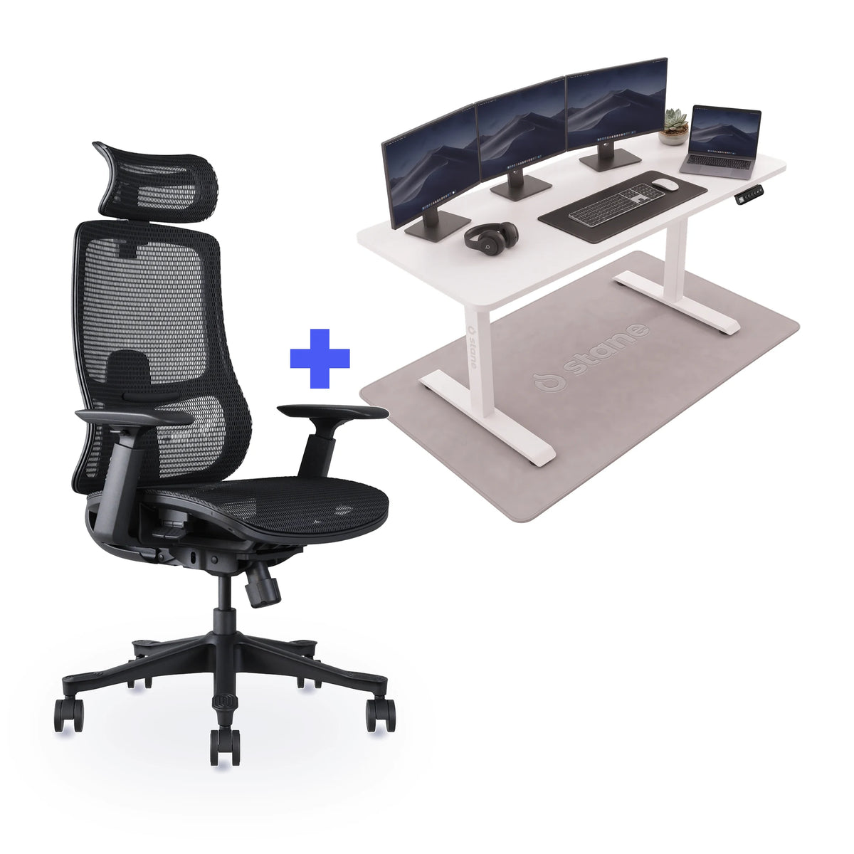 Stane Premium mesh met zit-sta bureau 160 x 80 cm, wit blad en wit frame