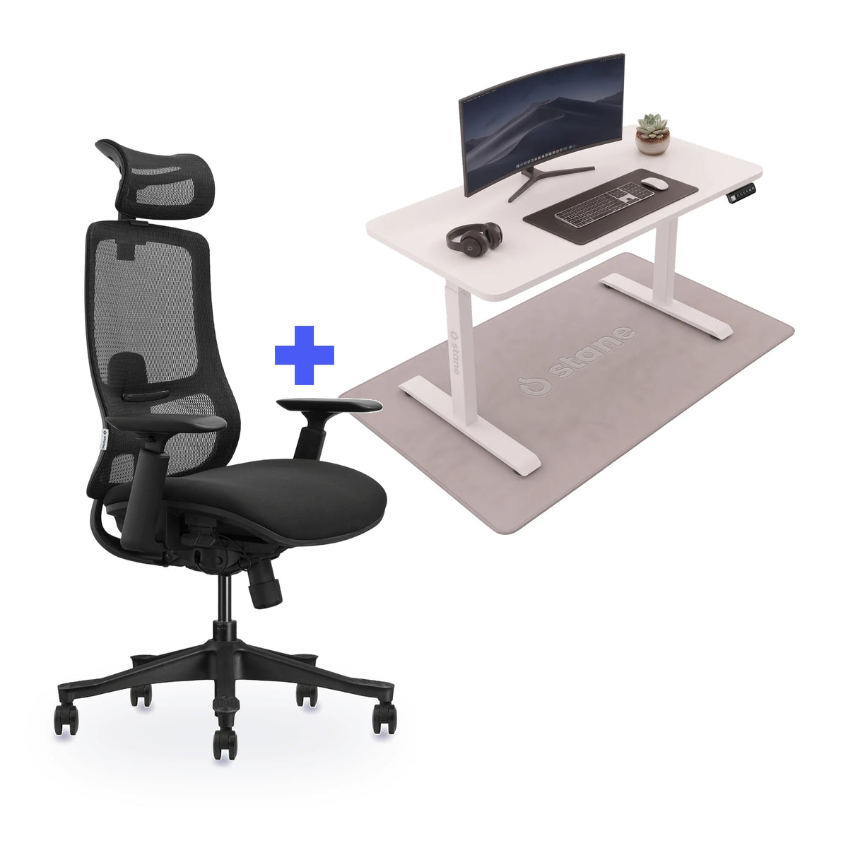 Stane Premium schuim met zit-sta bureau 120 x 60 cm, wit blad en wit frame