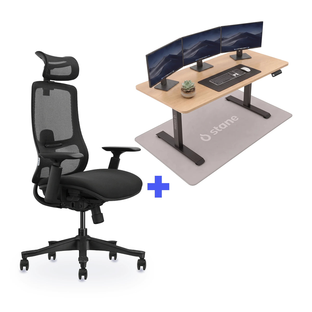 Stane Premium schuim met zit-sta bureau 140 x 80 cm, eiken blad en zwart frame