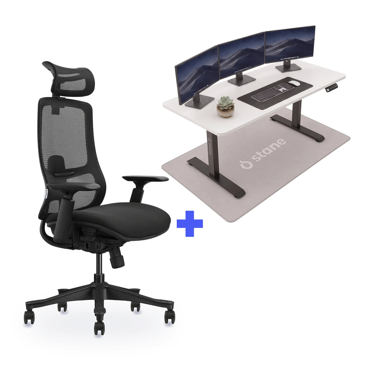 Stane Premium schuim met zit-sta bureau 140 x 80 cm, wit blad en zwart frame