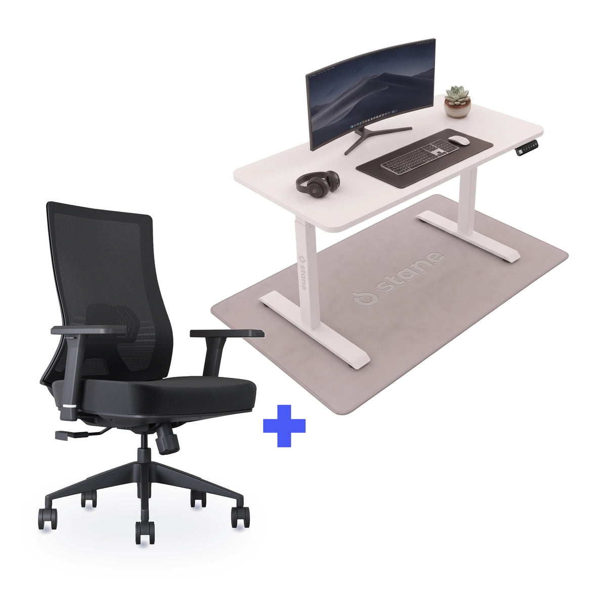 Stane Pro met zit-sta bureau 120 x 60 cm, wit blad en wit frame