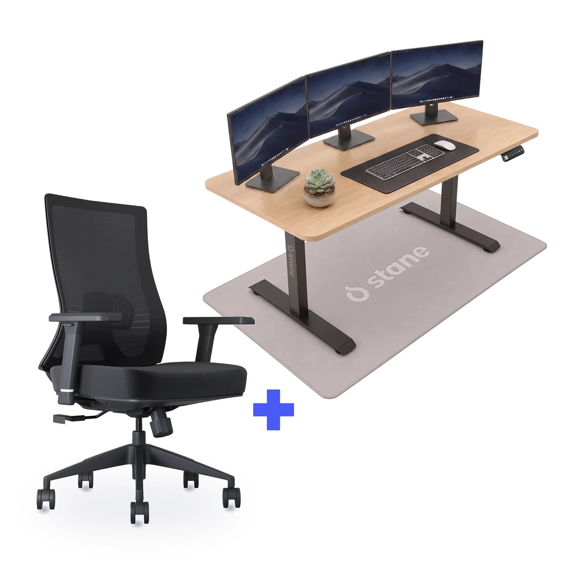 Stane Pro met zit-sta bureau 140 x 80 cm, eiken blad en zwart frame