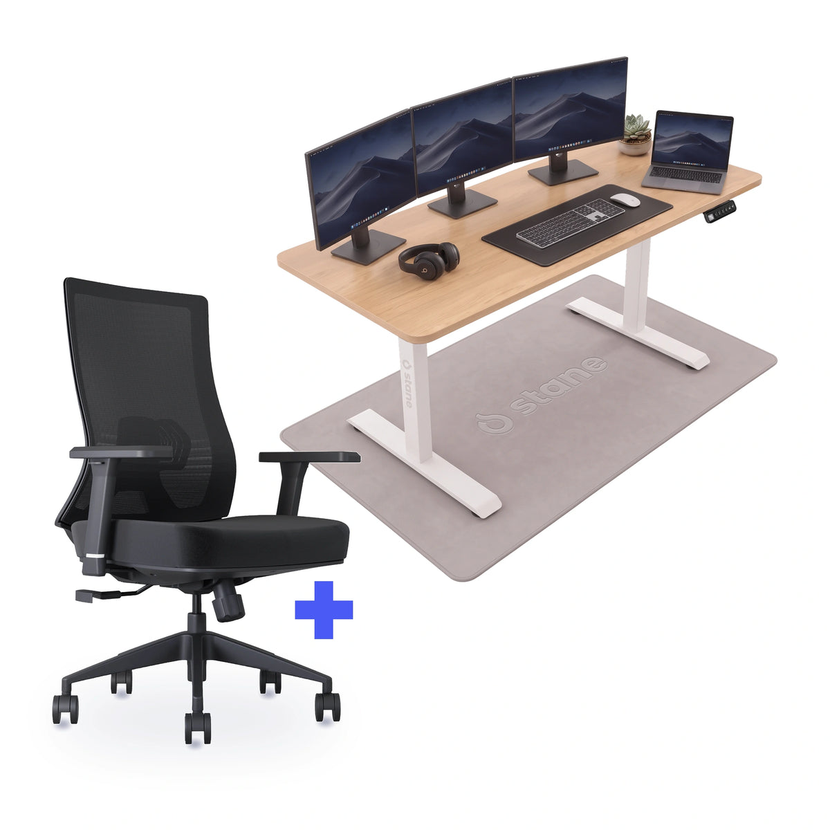 Stane Pro met zit-sta bureau 160 x 80 cm, eiken blad en wit frame