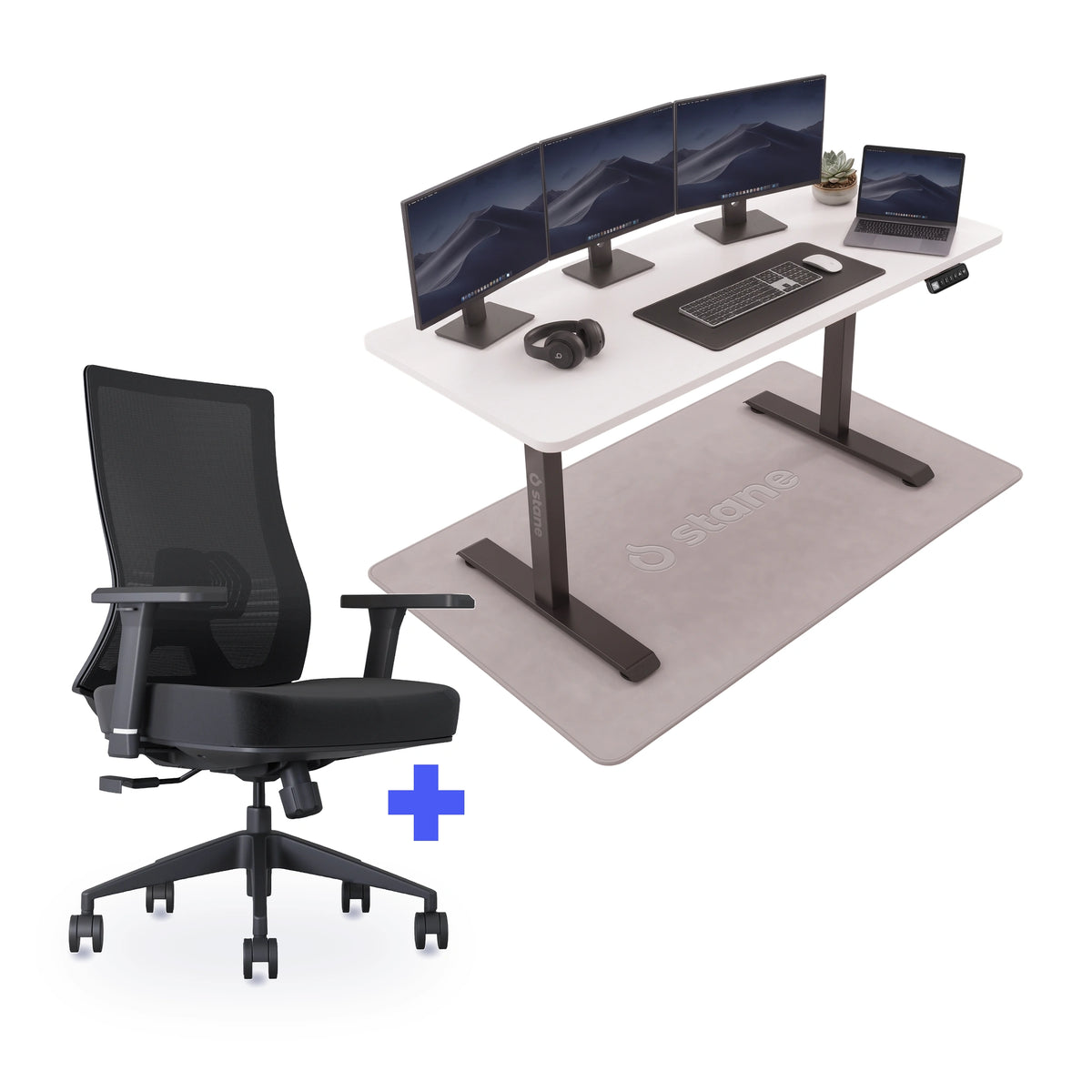 Stane Pro met zit-sta bureau 160 x 80 cm, wit blad en zwart frame