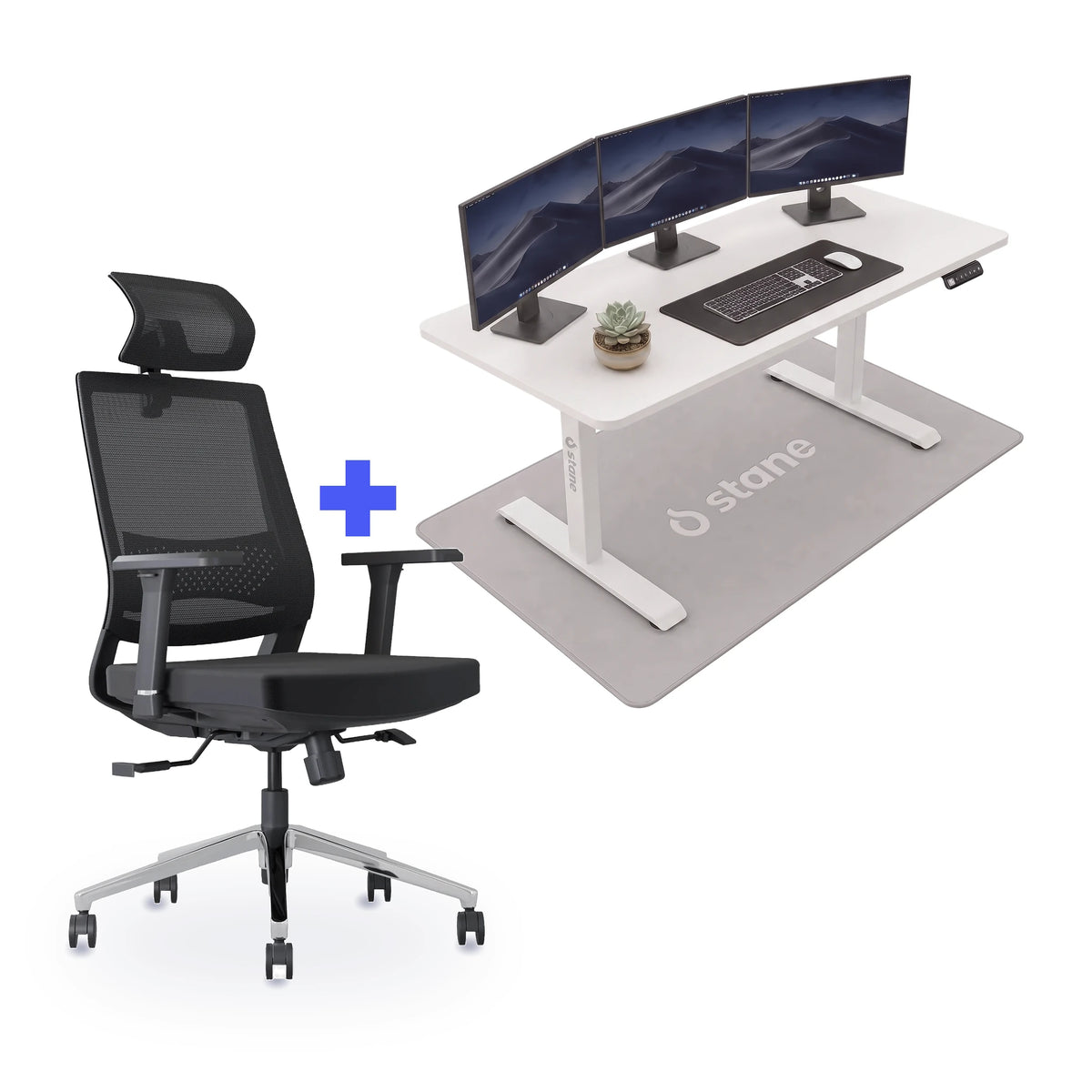 Stane Classic Plus met zit-sta bureau 140 x 80 cm, wit blad en wit frame