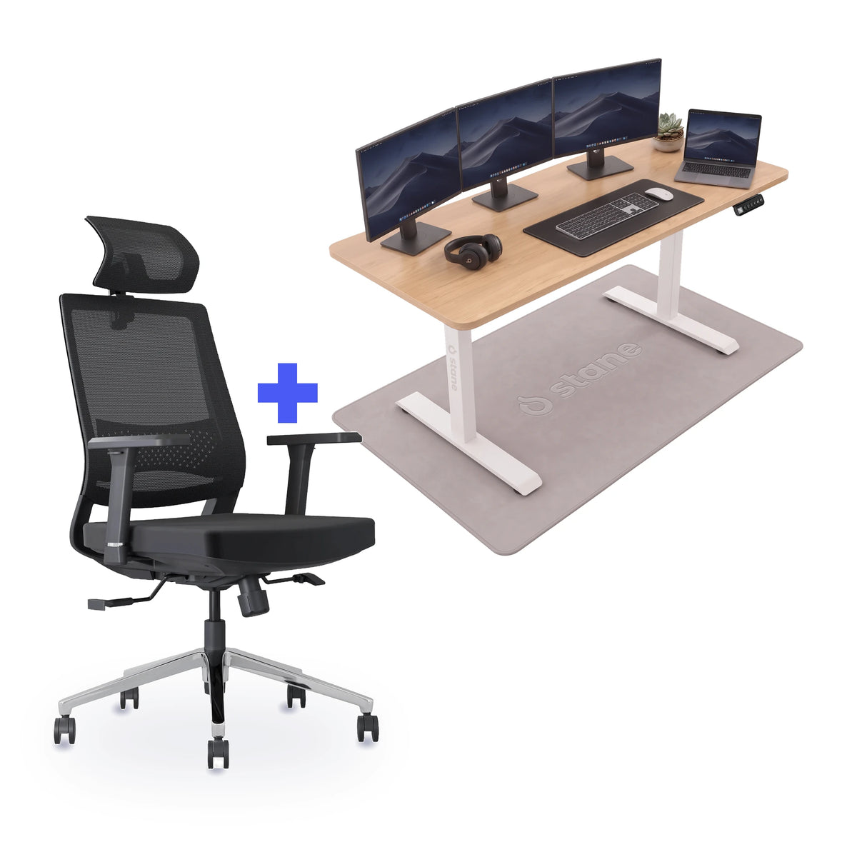 Stane Classic Plus met zit-sta bureau 160 x 80 cm, eiken blad en wit frame