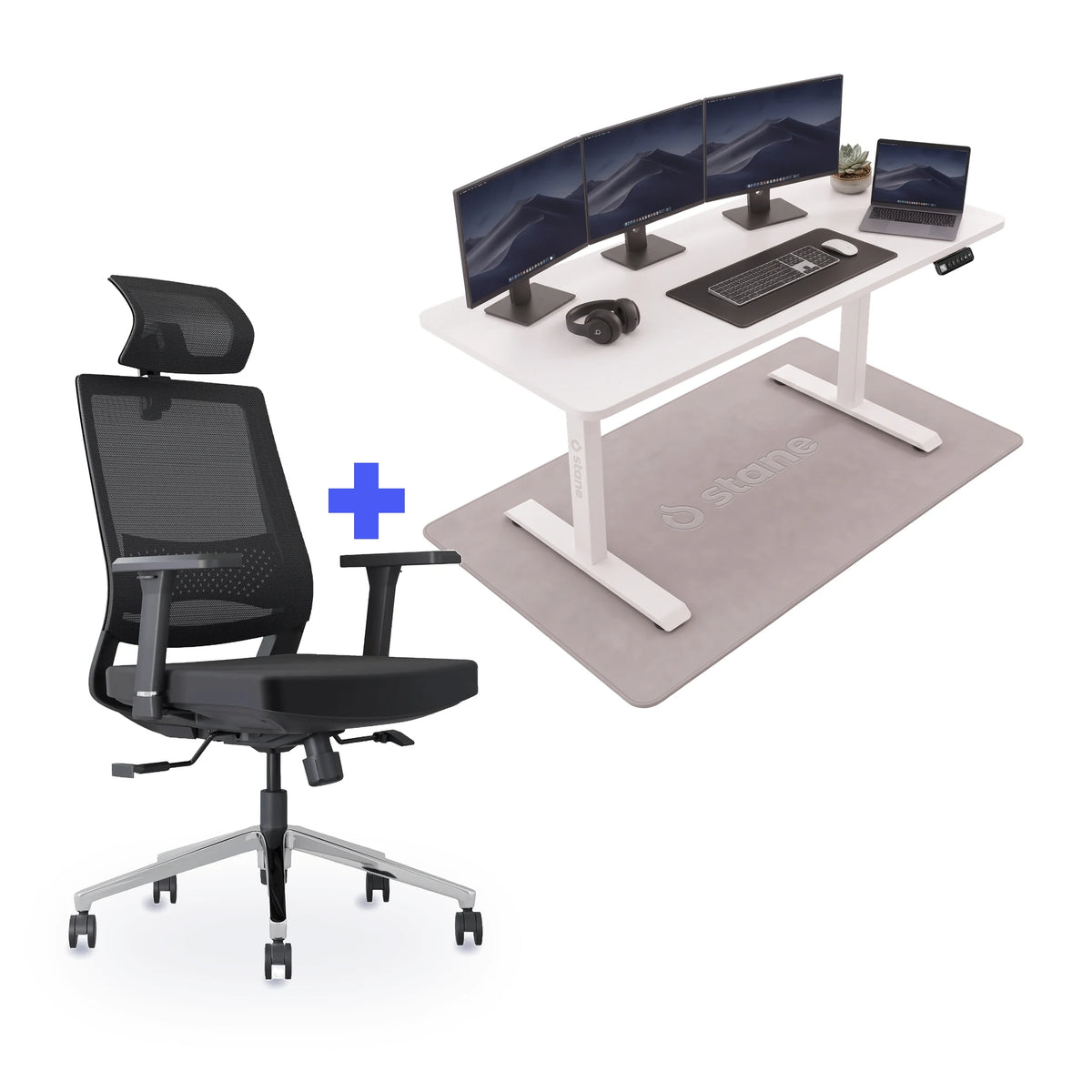 Stane Classic Plus met zit-sta bureau 160 x 80 cm, wit blad en wit frame