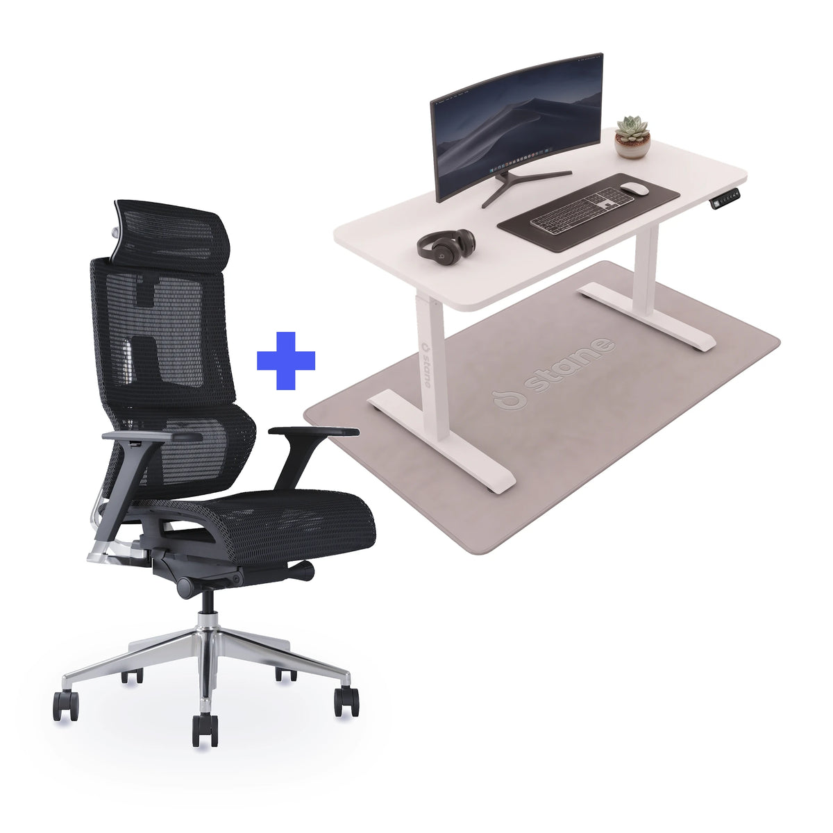 Stane Elite mesh met zit-sta bureau 120 x 60 cm, wit blad en wit frame