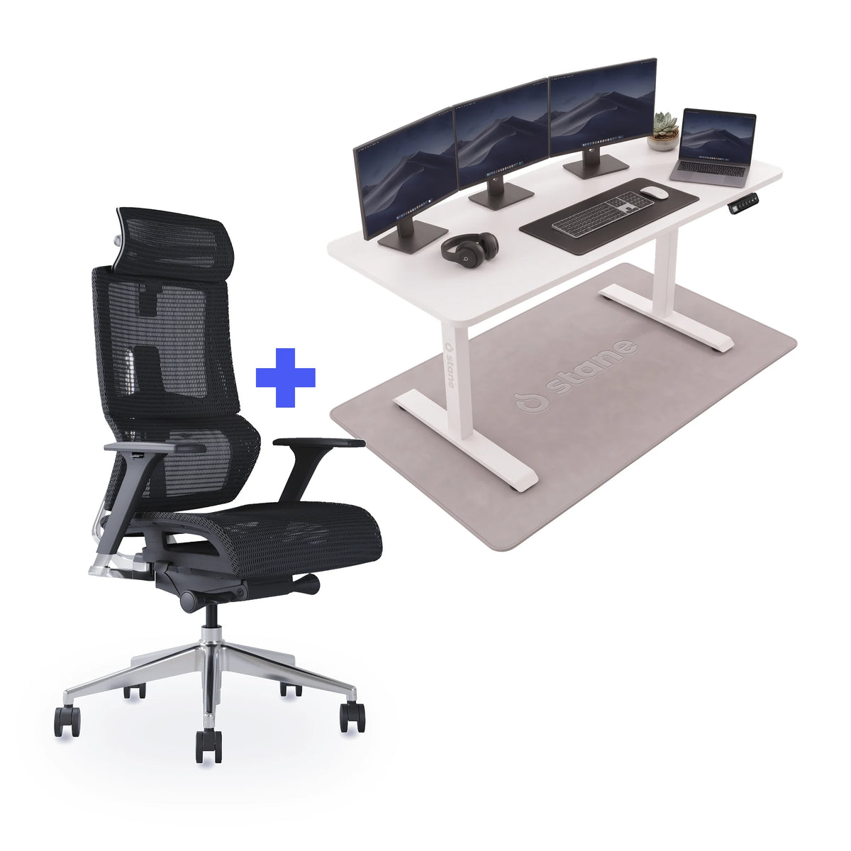 Stane Elite mesh met zit-sta bureau 160 x 80 cm, wit blad en wit frame