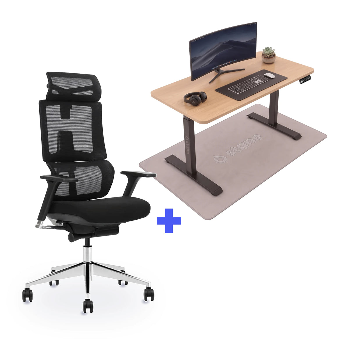 Stane Elite schuim met zit-sta bureau 120 x 60 cm, eiken blad en zwart frame