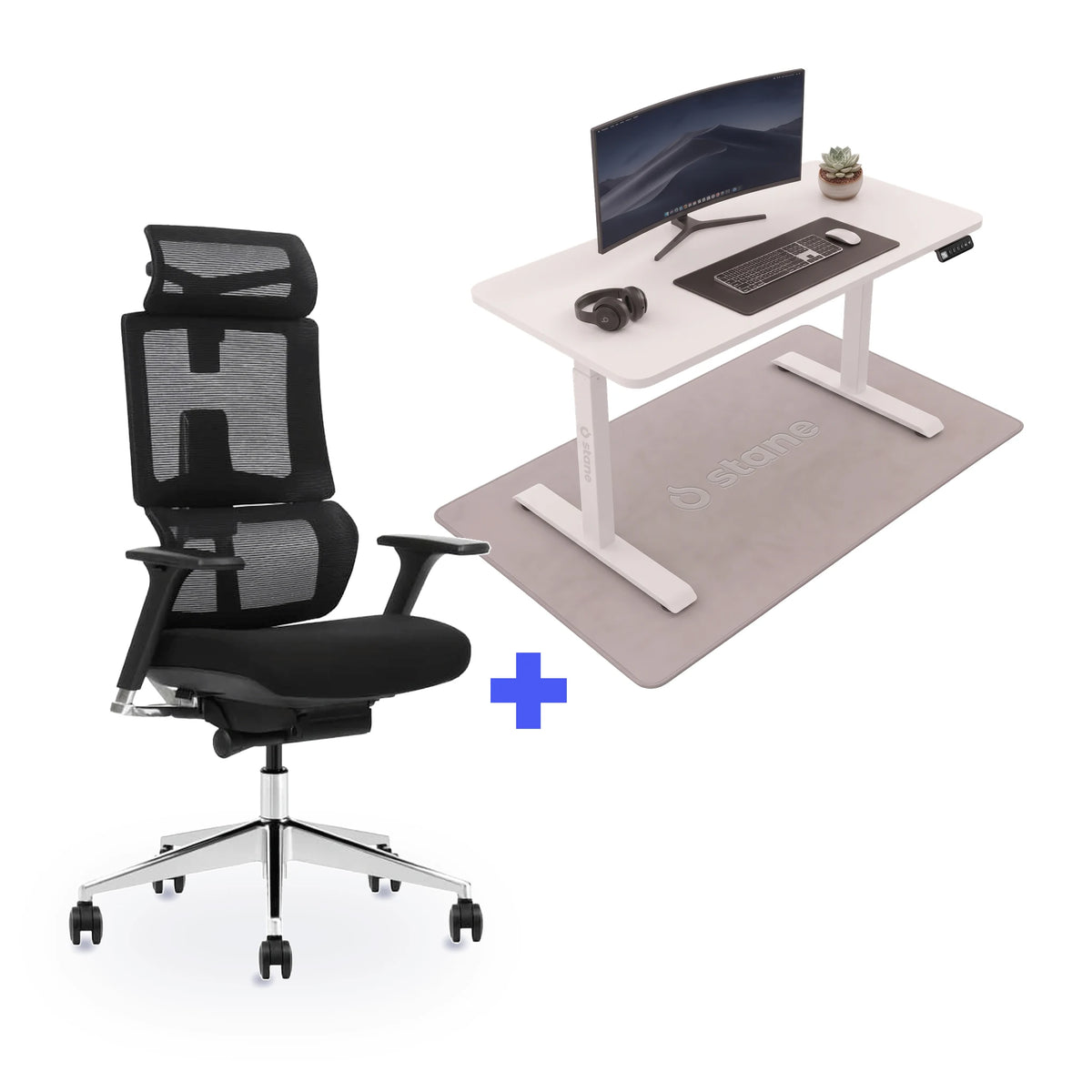 Stane Elite schuim met zit-sta bureau 120 x 60 cm, wit blad en wit frame