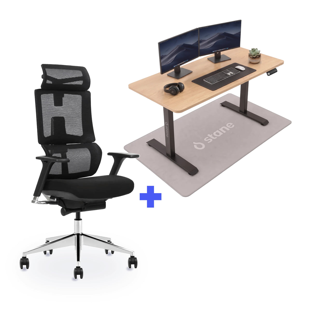 Stane Elite schuim met zit-sta bureau 140 x 60 cm, eiken blad en zwart frame