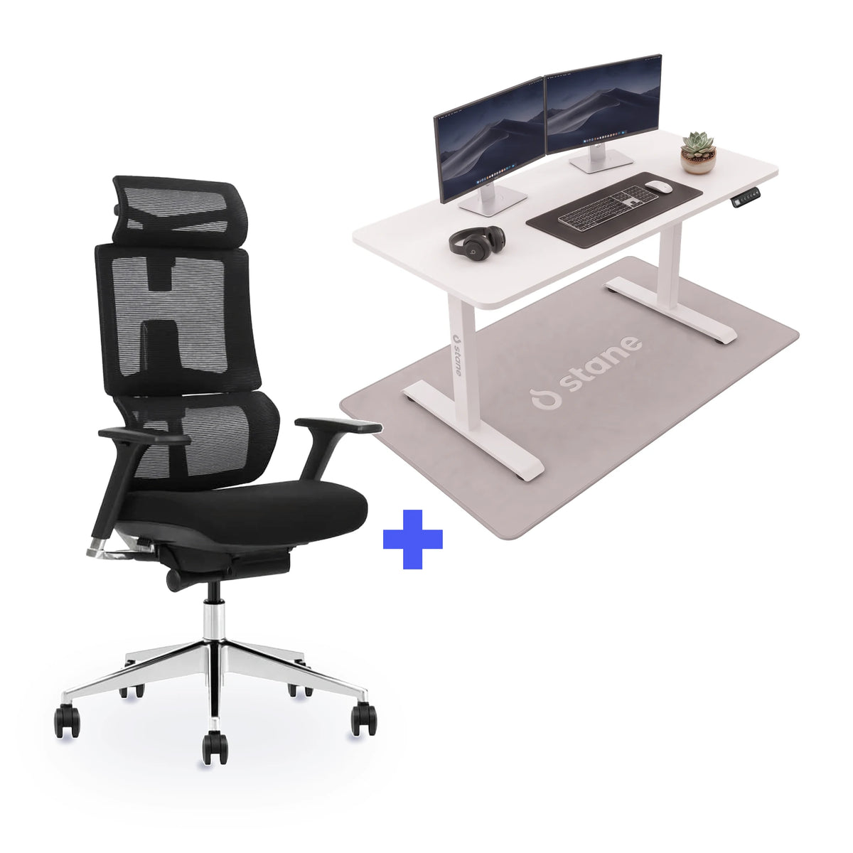 Stane Elite schuim met zit-sta bureau 140 x 60 cm, wit blad en wit frame