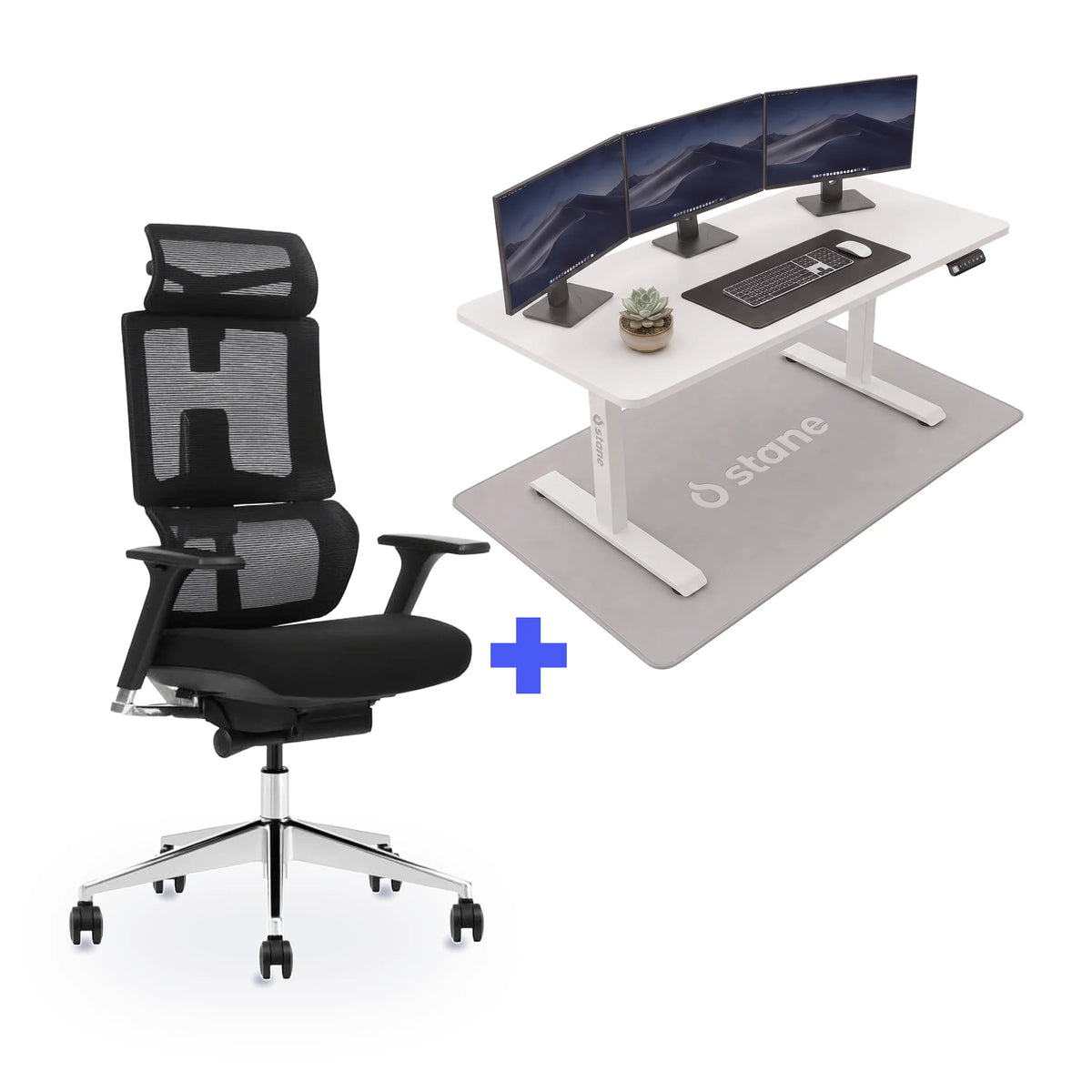 Stane Elite schuim met zit-sta bureau 140 x 80 cm, wit blad en wit frame
