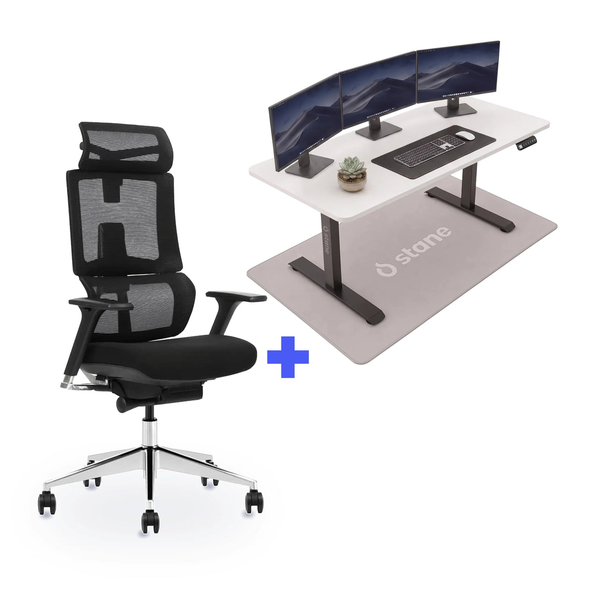 Stane Elite schuim met zit-sta bureau 140 x 80 cm, wit blad en zwart frame