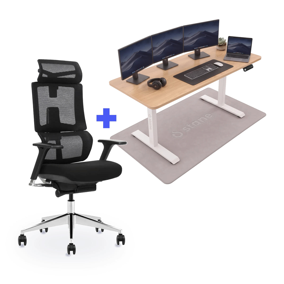 Stane Elite schuim met zit-sta bureau 160 x 80 cm, eiken blad en wit frame