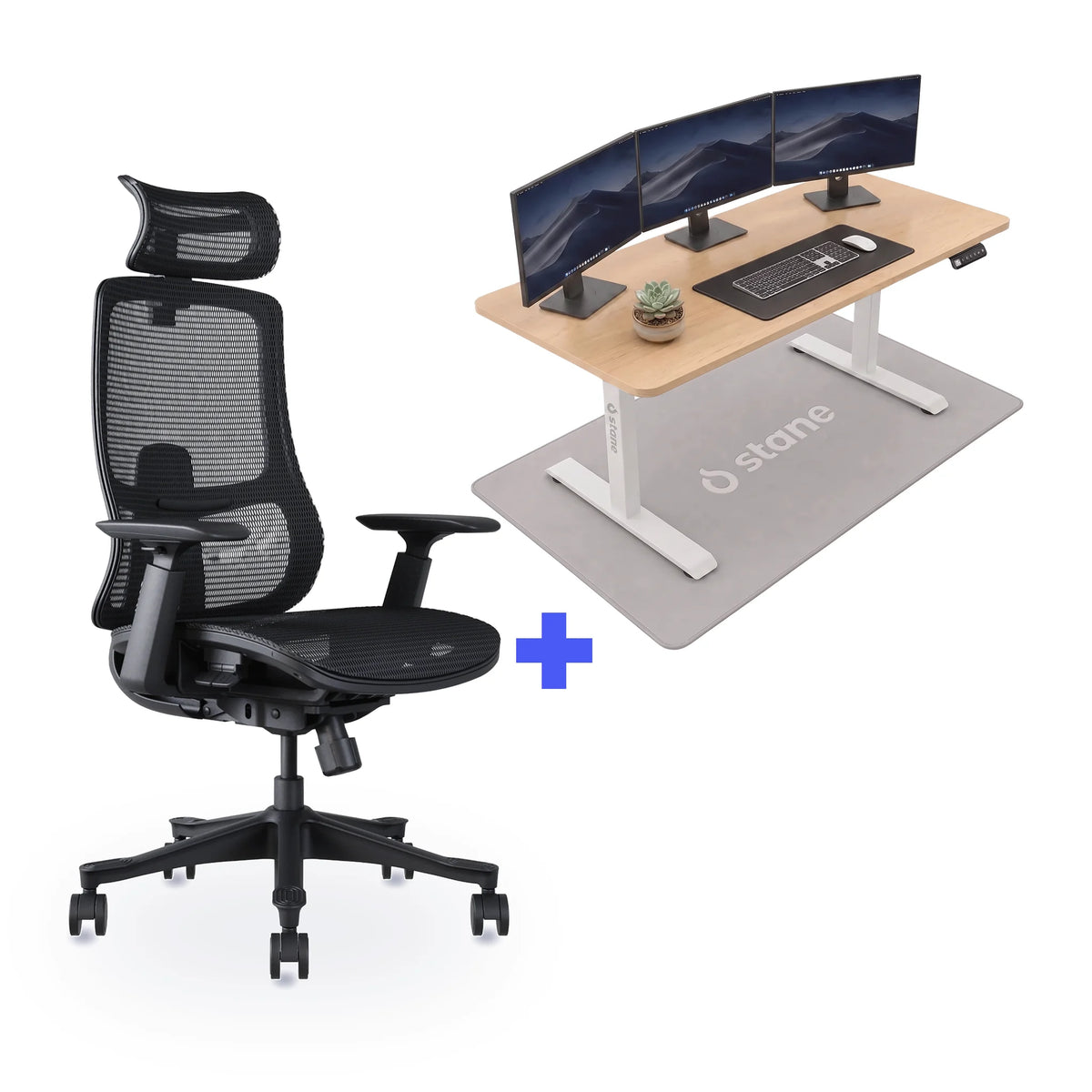 Stane Premium mesh met zit-sta bureau 140 x 80 cm, eiken blad en wit frame