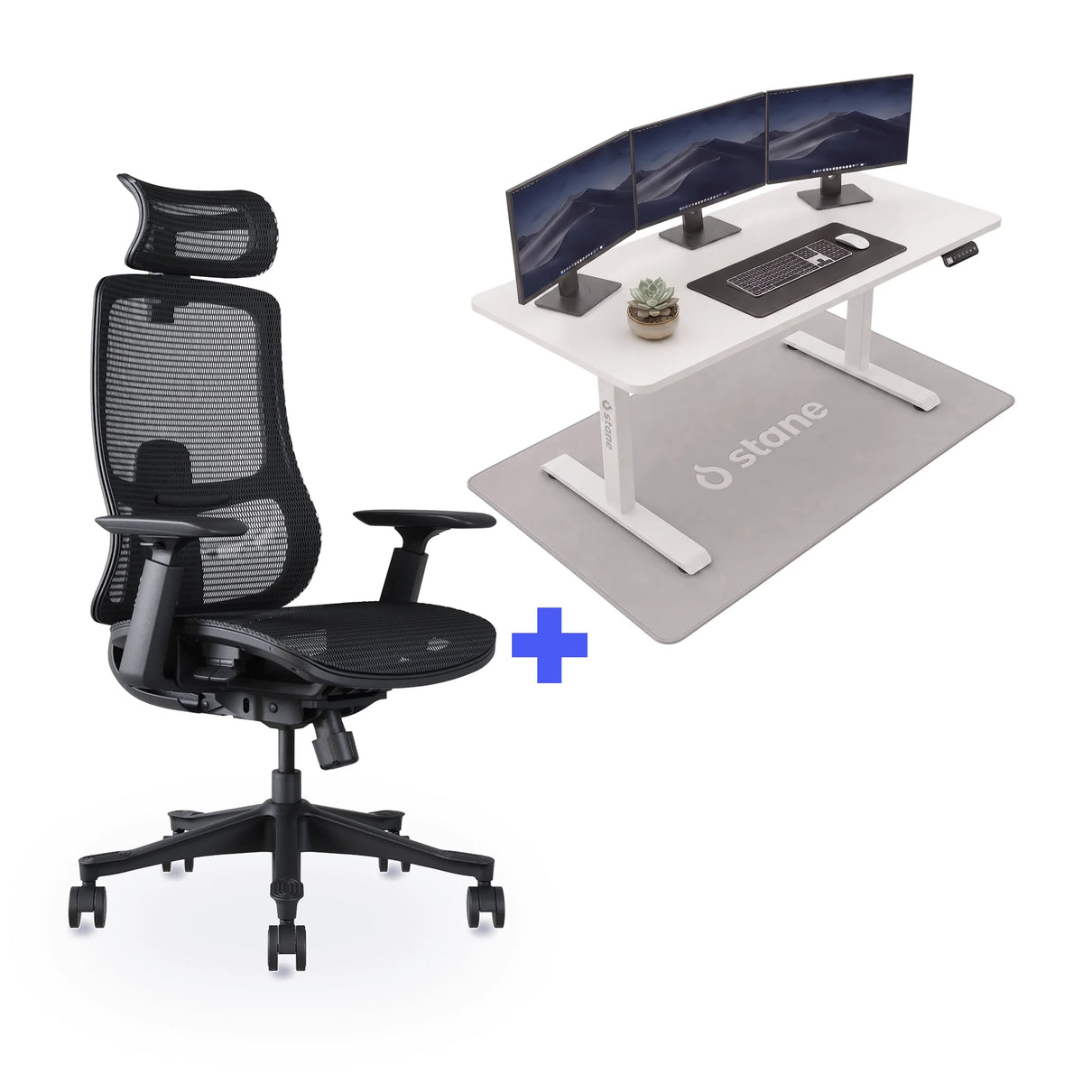 Stane Premium mesh met zit-sta bureau 140 x 80 cm, wit blad en wit frame
