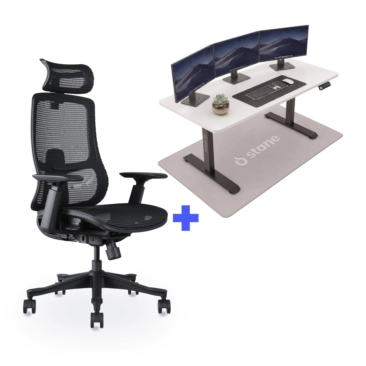 Stane Premium mesh met zit-sta bureau 140 x 80 cm, wit blad en zwart frame