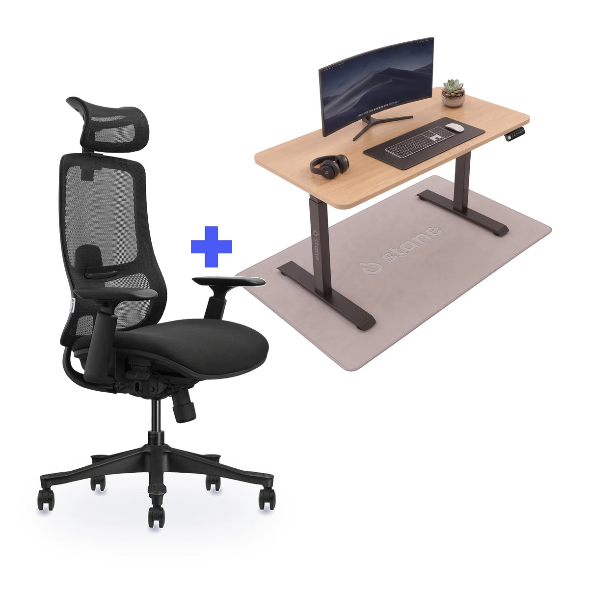 Stane Premium schuim met zit-sta bureau 120 x 60 cm, eiken blad en zwart frame