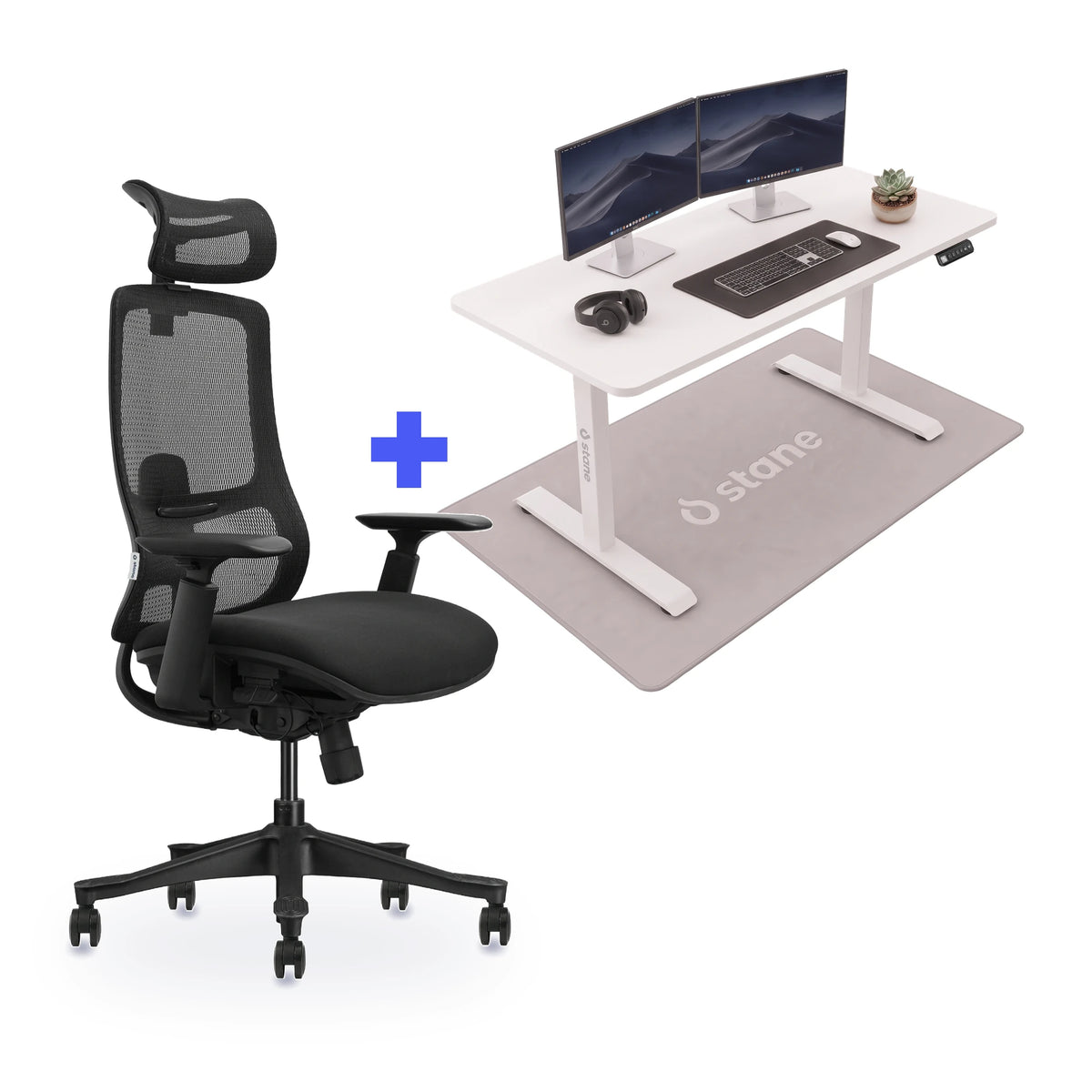 Stane Premium schuim met zit-sta bureau 140 x 60 cm, wit blad en wit frame