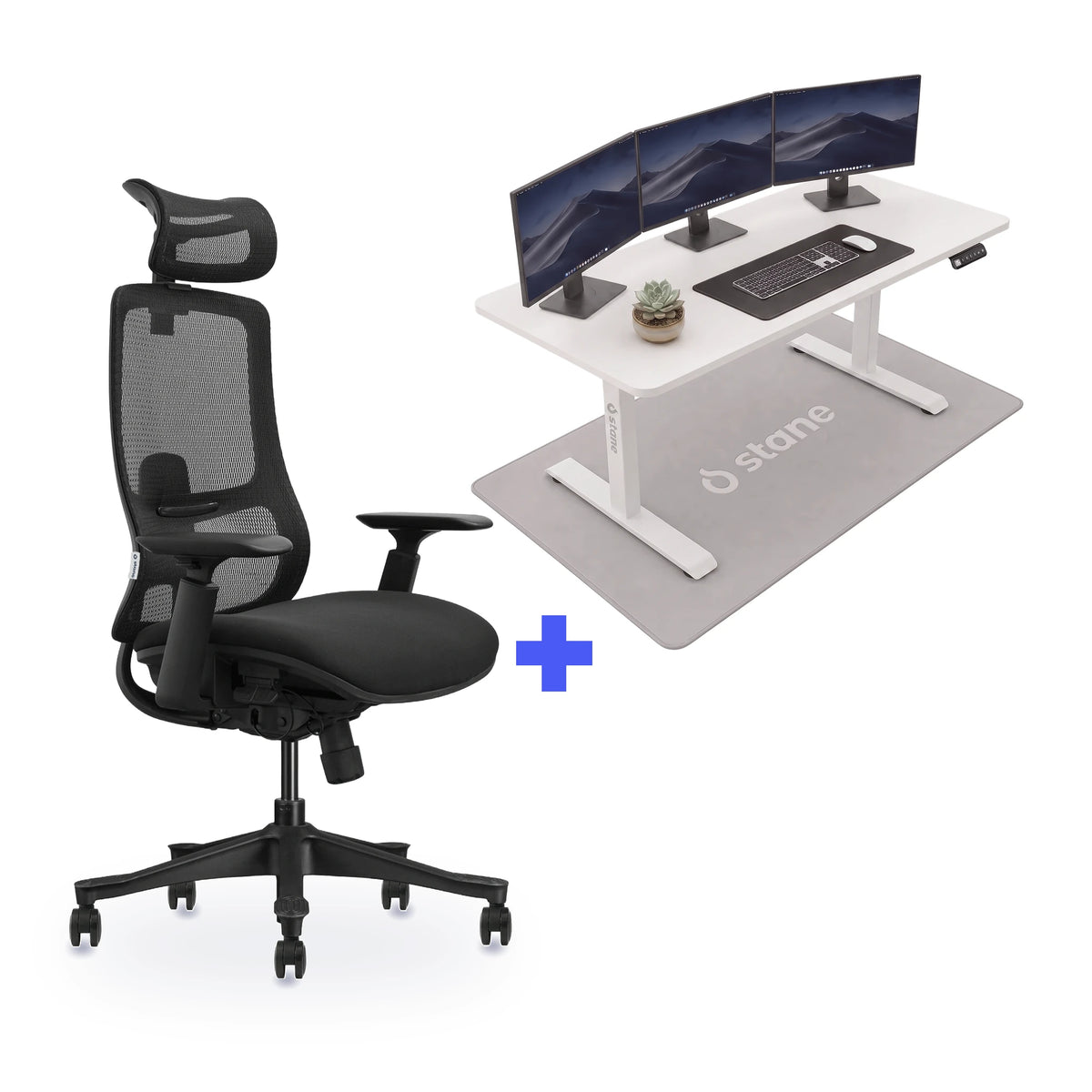 Stane Premium schuim met zit-sta bureau 140 x 80 cm, wit blad en wit frame