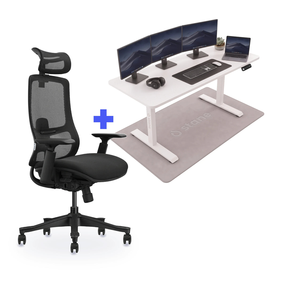 Stane Premium schuim met zit-sta bureau 160 x 80 cm, wit blad en wit frame