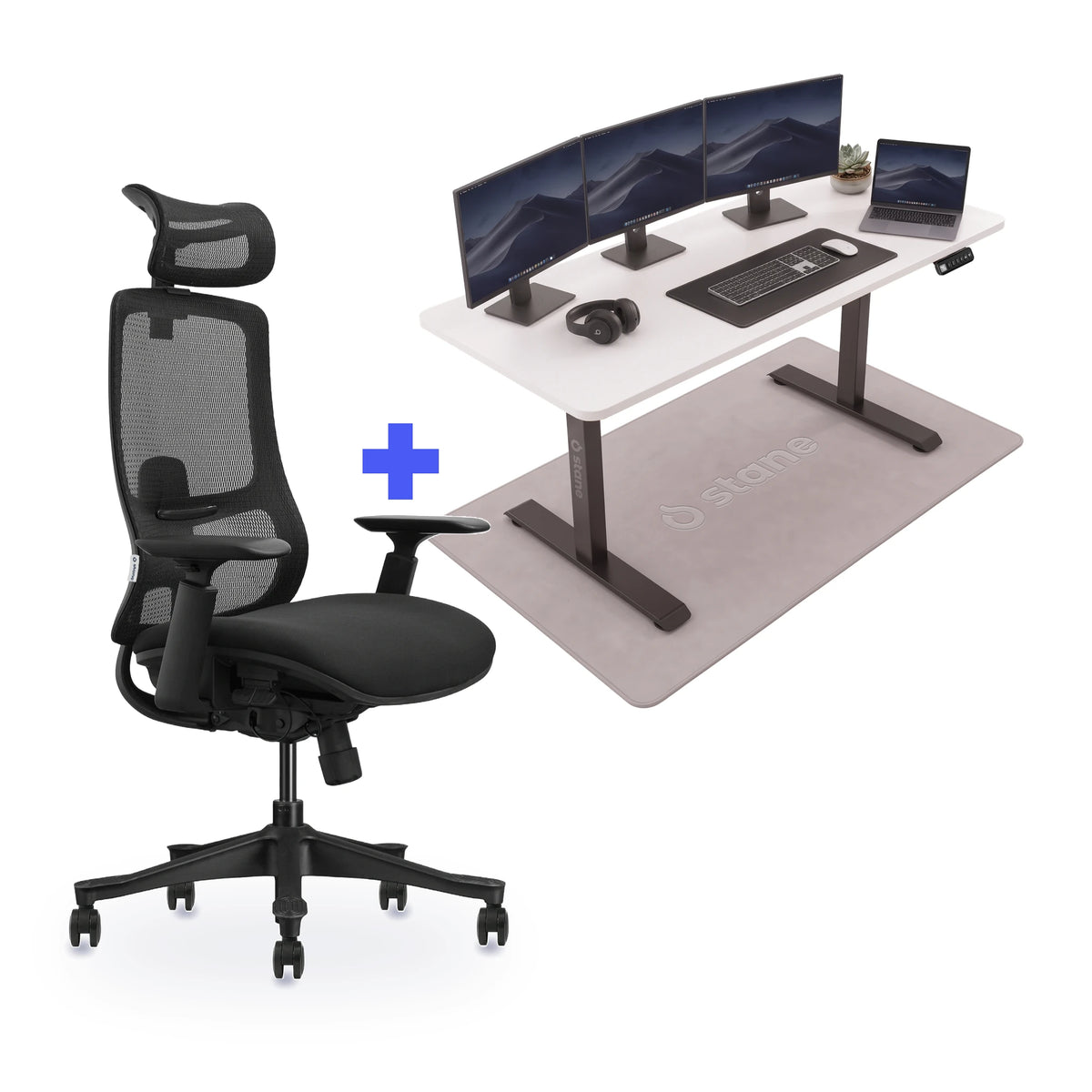 Stane Premium schuim met zit-sta bureau 160 x 80 cm, wit blad en zwart frame