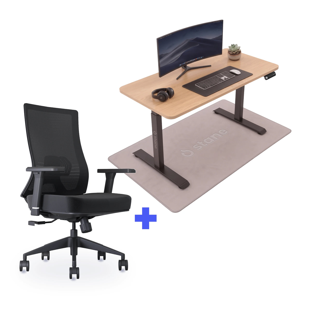 Stane Pro met zit-sta bureau 120 x 60 cm, eiken blad en zwart frame