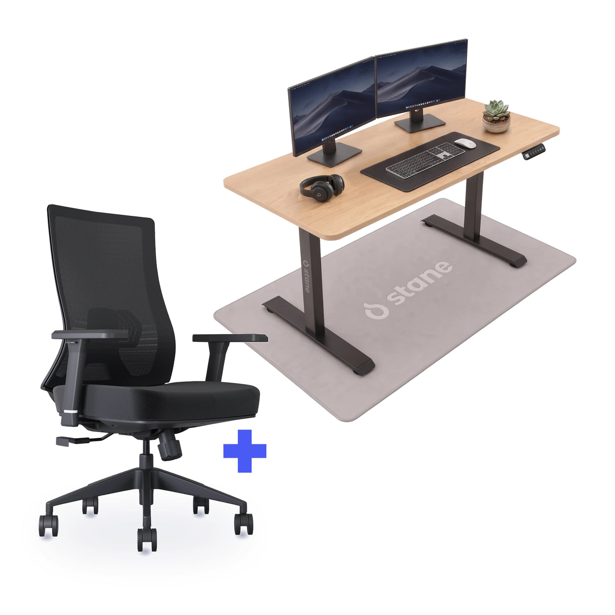 Stane Pro met zit-sta bureau 140 x 60 cm, eiken blad en zwart frame