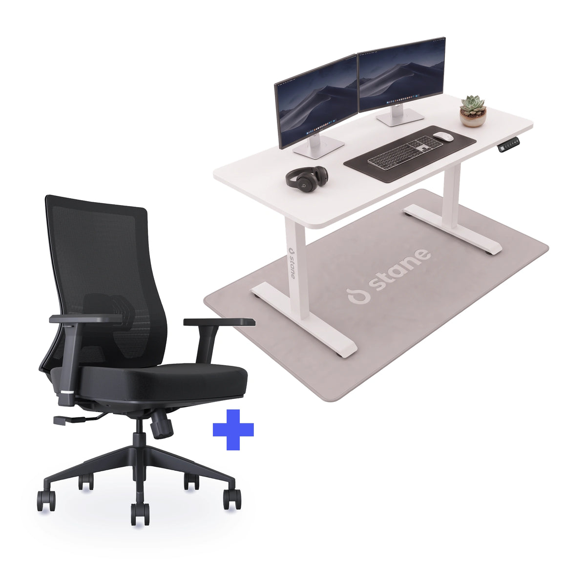 Stane Pro met zit-sta bureau 140 x 60 cm, wit blad en wit frame