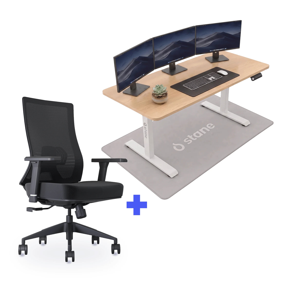 Stane Pro met zit-sta bureau 140 x 80 cm, eiken blad en wit frame