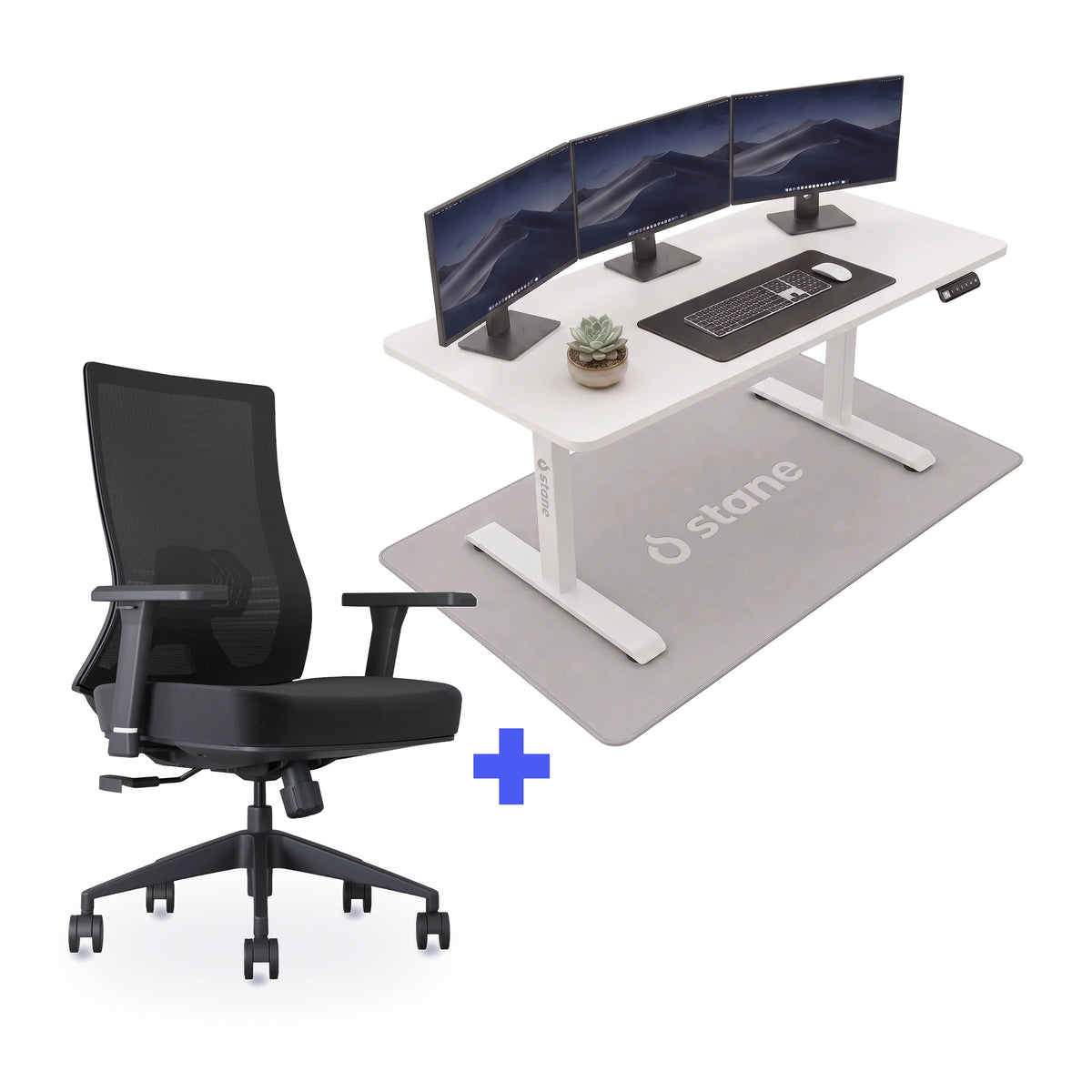 Stane Pro met zit-sta bureau 140 x 80 cm, wit blad en wit frame