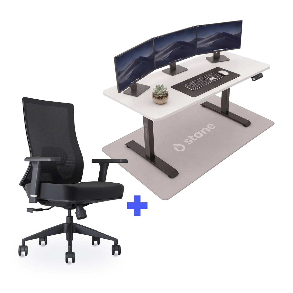 Stane Pro met zit-sta bureau 140 x 80 cm, wit blad en zwart frame